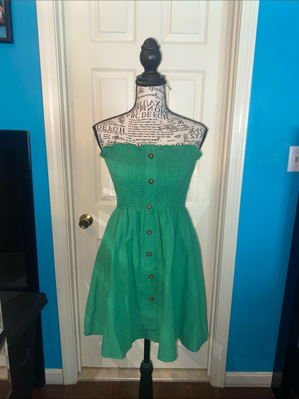 Green Strapless Button-Front Sundress